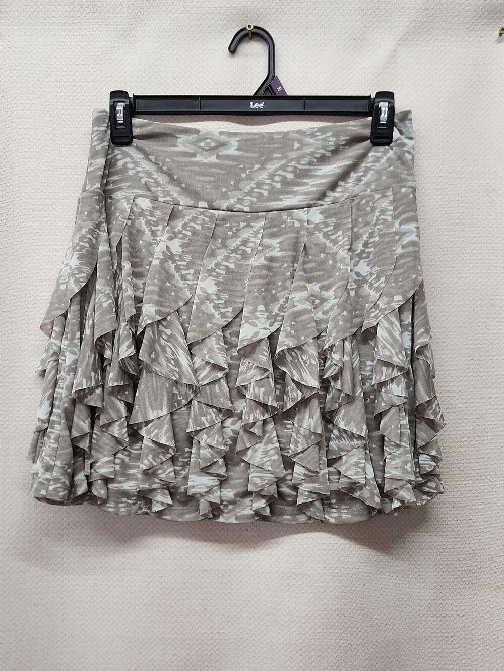 INC International Concepts Taupe and White Ruffle Mini Skirt